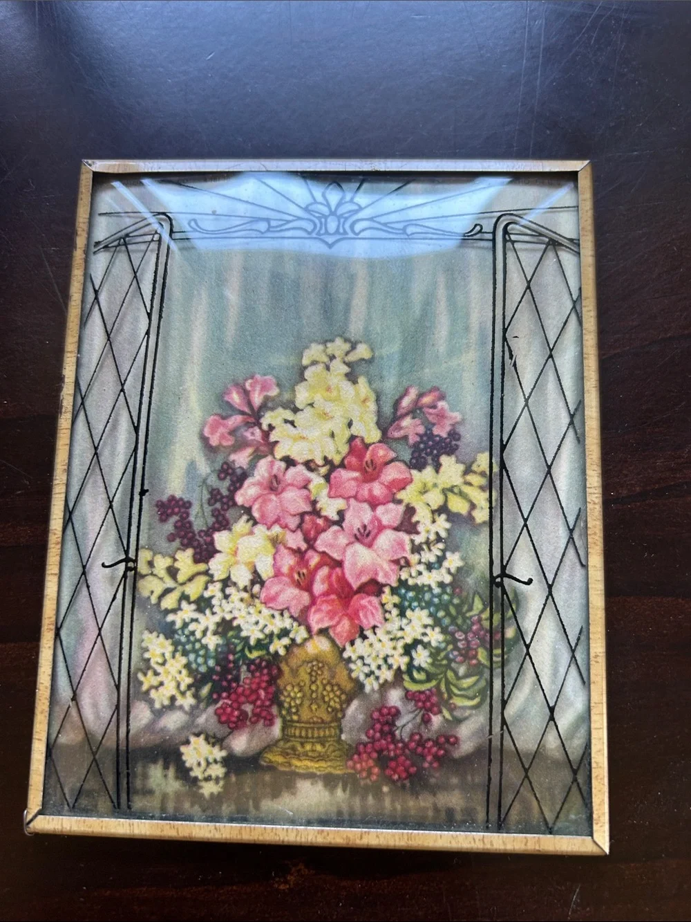 Floral Bouquet Bubble Glass Wall Art Print in Pink, Yellow and Green